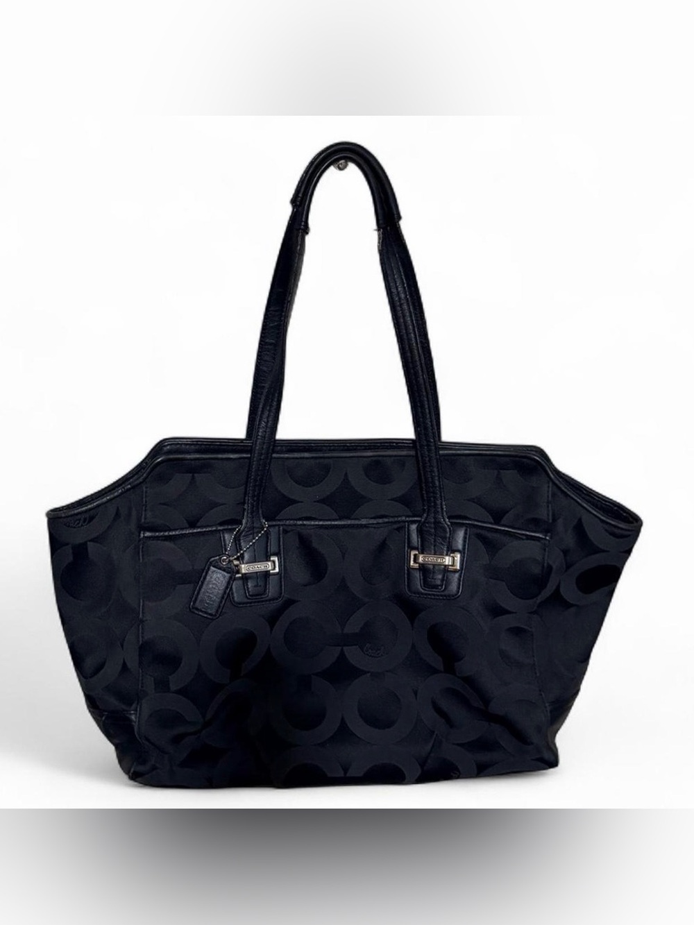 Coach Taylor Op Art Alexis Carryall (Style #F25501) Black shoulder tote bag